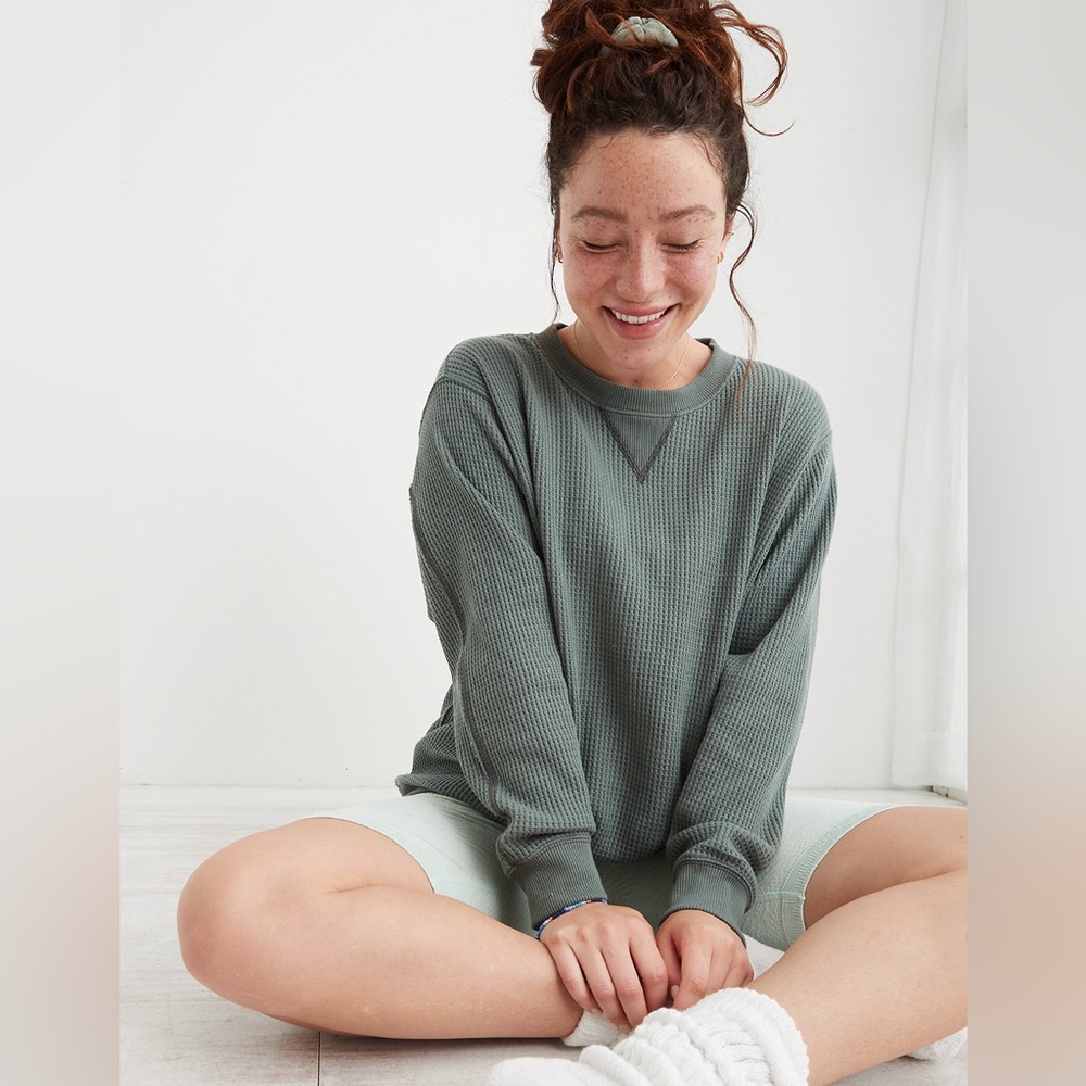 Aerie Green Crew Neck Sweater